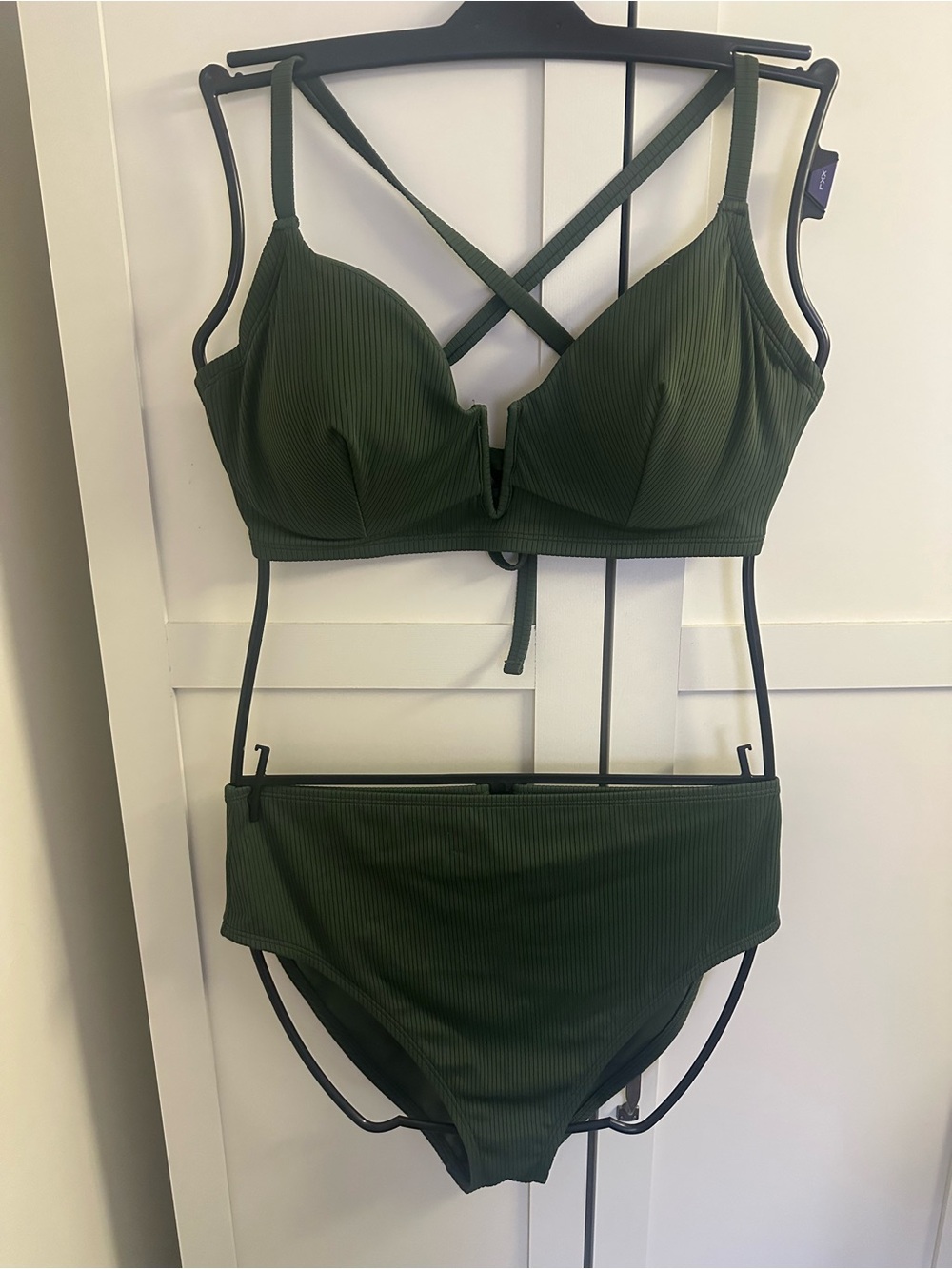 Shade & Shore Olive Green Ribbed Push-Up Bikini Set